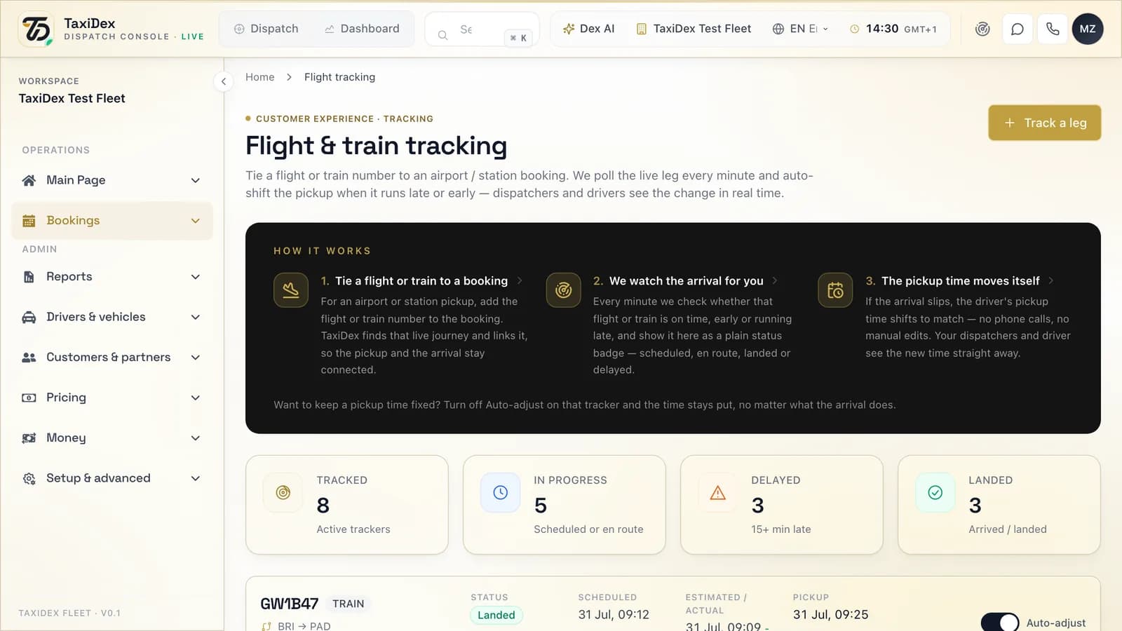Flight tracking in the TaxiDex console